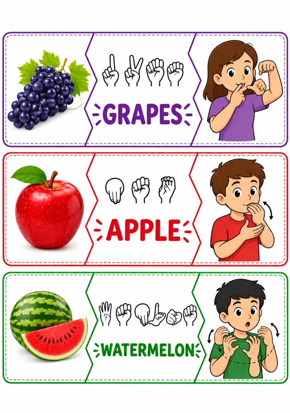 Example of the Sign Language Fruit Matching game