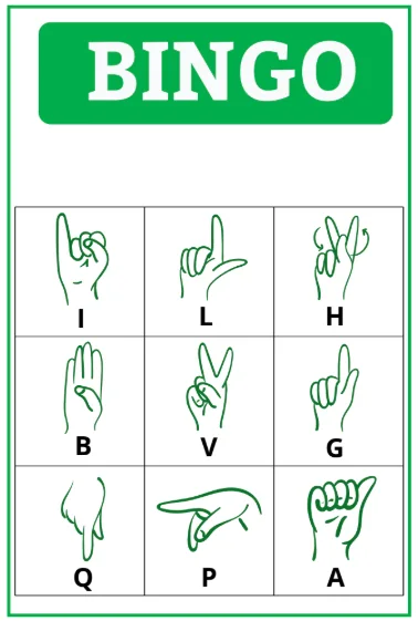 Sign language alphabet Bingo card